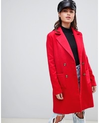 PrettyLittleThing Double Breasted Coat In Red