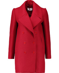 Carven Double Breasted Wool Blend Twill Coat