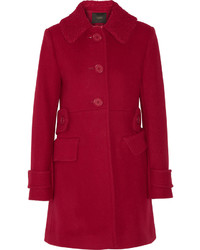 Maje Ginza Boucl Trimmed Wool And Cashmere Blend Coat