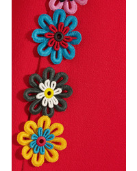 Mary Katrantzou Mason Floral Appliqud Wool Crepe Coat Red