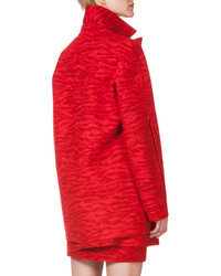 Akris Notch Collar Tiger Print Coat Red