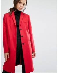 French Connection Platform Tailored Coat In Red