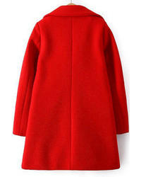 Red Lapel Long Sleeve Double Breasted Woolen Coat