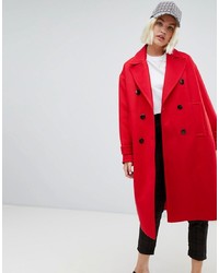 Pull&Bear Single Breasted Smart Coat In Red