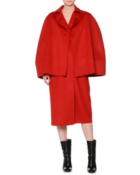 Agnona Wool Blend Coat With Removable Capelet Scarlet Red