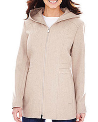 Avanti Zip Front Hooded Wool Blend Coat