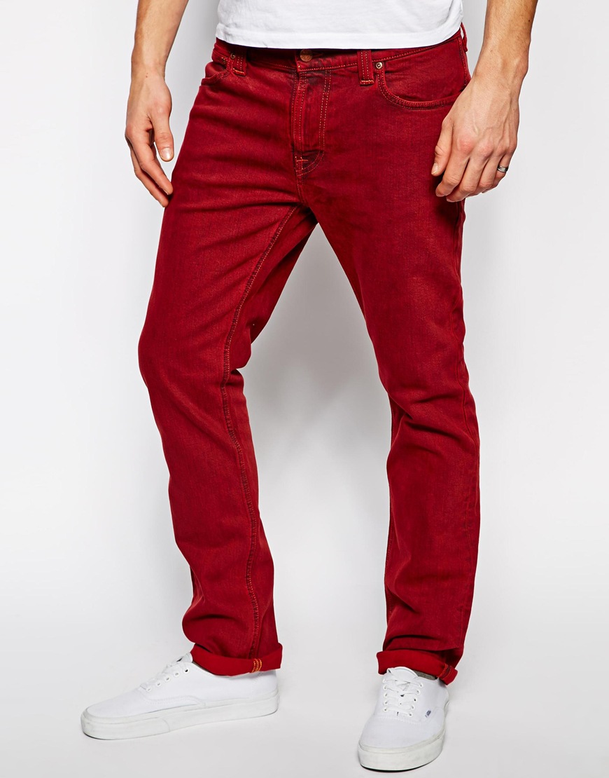 Nudie Jeans Thin Finn Skinny Fit Icon Red, $103 | Asos | Lookastic
