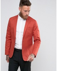 Asos Skinny Blazer In Rust Washed Cotton
