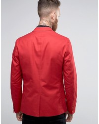 Asos Skinny Blazer In Washed Cotton In Red