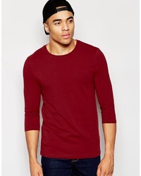 Asos Brand Muscle Long Sleeve T Shirt With Crew Neck In Red