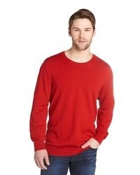Burberry Brit Red Merino Wool And Nova Check Crewneck Sweater