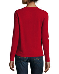 Neiman Marcus Cashmere Basic Pullover Sweater Red