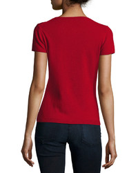 Neiman Marcus Cashmere Short Sleeve Pullover Top Red