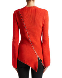 Givenchy Chain Asymmetric Zip Sweater Red
