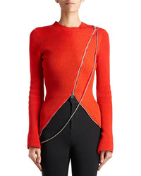 Givenchy Chain Asymmetric Zip Sweater Red