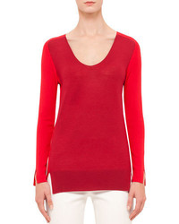Akris Punto Colorblock Long Sleeve Scoop Neck Sweater Sport Redcherry