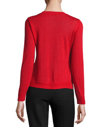 Milly Corsetry Stitched Wool Crewneck Sweater Red