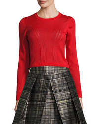 Milly Corsetry Stitched Wool Crewneck Sweater Red