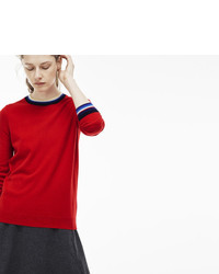 Lacoste Crew Neck Cashmere Jersey Sweater With Striped Accents