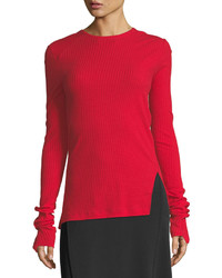 Helmut Lang Deconstructed Long Sleeve Ribbed Knit Sweater