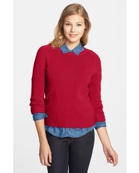 Halogen Long Sleeve Crewneck Cashmere Sweater Red Beauty Medium