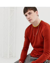 Collusion Muscle Fit Crew Neck Jumper In Rust With Mustard Tipping