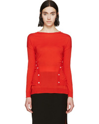 Nina Ricci Red Knit Button Up Sweater
