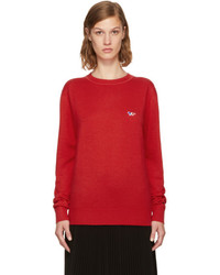 MAISON KITSUNE Red Tricolor Fox Patch Sweater