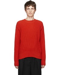 AMI Alexandre Mattiussi Red Virgin Wool Rib Boxy Sweater