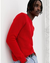 Pull&Bear Ribbed Jumper In Red