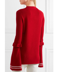 Mother of Pearl Rubi Ruffled Wool Blend Sweater Red