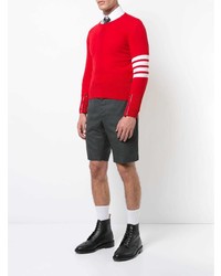 Thom Browne Short Crewneck Pullover With 4 Bar Stripe In Red Cashmere