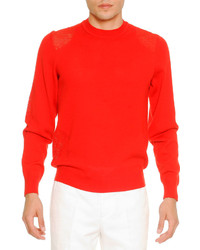 Alexander McQueen Transparent Patch Crewneck Sweater Red