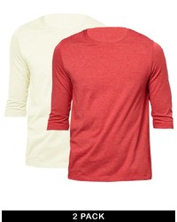 Asos 34 Sleeve T Shirt With Crew Neck 2 Pack Red Marlecru Save 125%