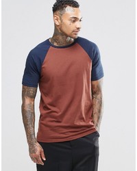 Asos Brand T Shirt With Contrast Raglan Sleeves In Rust Rednavy
