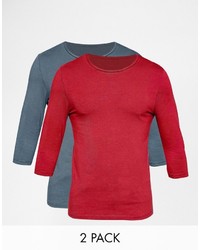 Asos Brand Extreme Muscle 34 Sleeve T Shirt With Crew Neck 2 Pack In Red Gray Save 19%