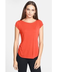 Eileen Fisher Ballet Neck Silk Tee Red Lory Small