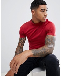 ASOS DESIGN Muscle Fit T Shirt With Turtle Neck In Red