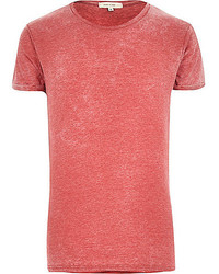 River Island Red Burn Out Crew Neck T Shirt
