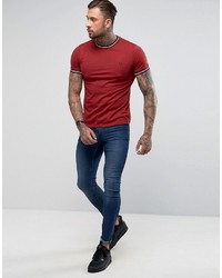 Fred Perry Slim Fit Crew Neck Twin Tipped T Shirt Red
