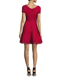 RED Valentino Short Sleeve Lace Hem Fit Flare Dress