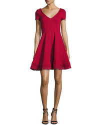 RED Valentino Short Sleeve Lace Hem Fit Flare Dress