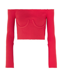 Orseund Iris Cropped Off The Shoulder Ribbed Knit Sweater