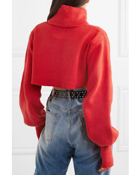 Orseund Iris Distressed Cropped Ribbed Knit Turtleneck Sweater