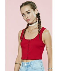 Forever 21 Button Front Ribbed Crop Top