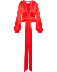 Givenchy Cropped Draped Silk Satin Top Red