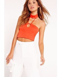 Missguided Choker Neck Harness Crop Top Red