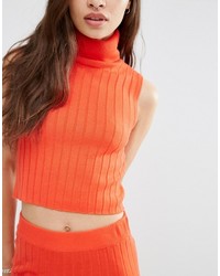 Noisy May Petite High Neck Ribbed Knitted Crop Top