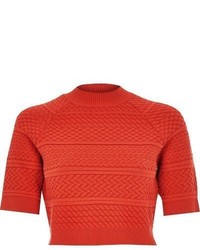 River Island Red Textured Patterned Crop Top