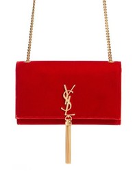 Saint Laurent Medium Kate Tassel Velour Crossbody Bag Red